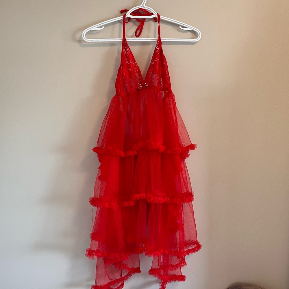 Sheer Red Ruffled Dress - Picture 6 of 10